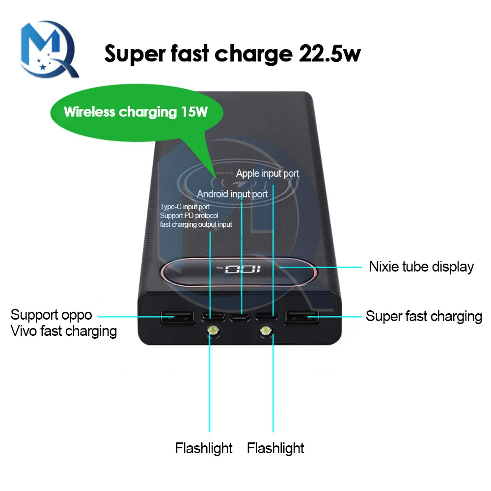 Dual USB 10*18650 Power Bank Case Mobile Phone Fast Charger Storage DIY Shell Digital Display 18650 Battery Holder Charging Box