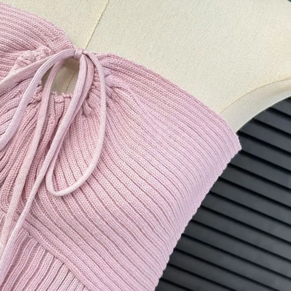 

Fashion Hollow Out Knitted Slim Crop Top Y2K Tank Women's Halter Vest Top Round Neck Undershirt Sleeveless Knit Camisole Summer