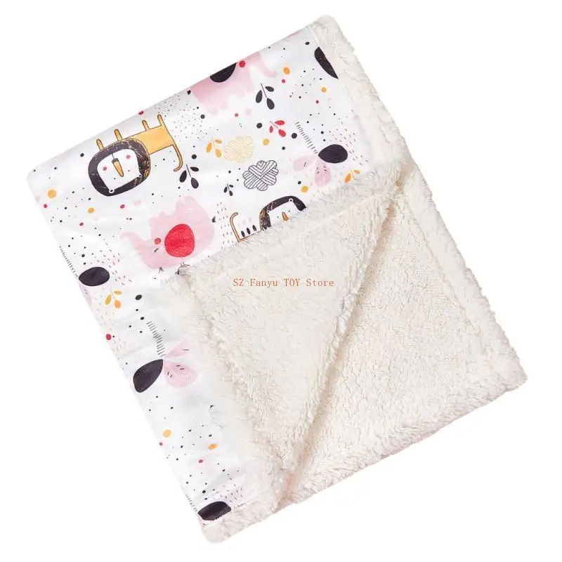 

96GC Cosy Infant Lamb Fleece Wrap Blanket 2-Layer Thick Quilt Sleep Towel with Print Designing for Strollers