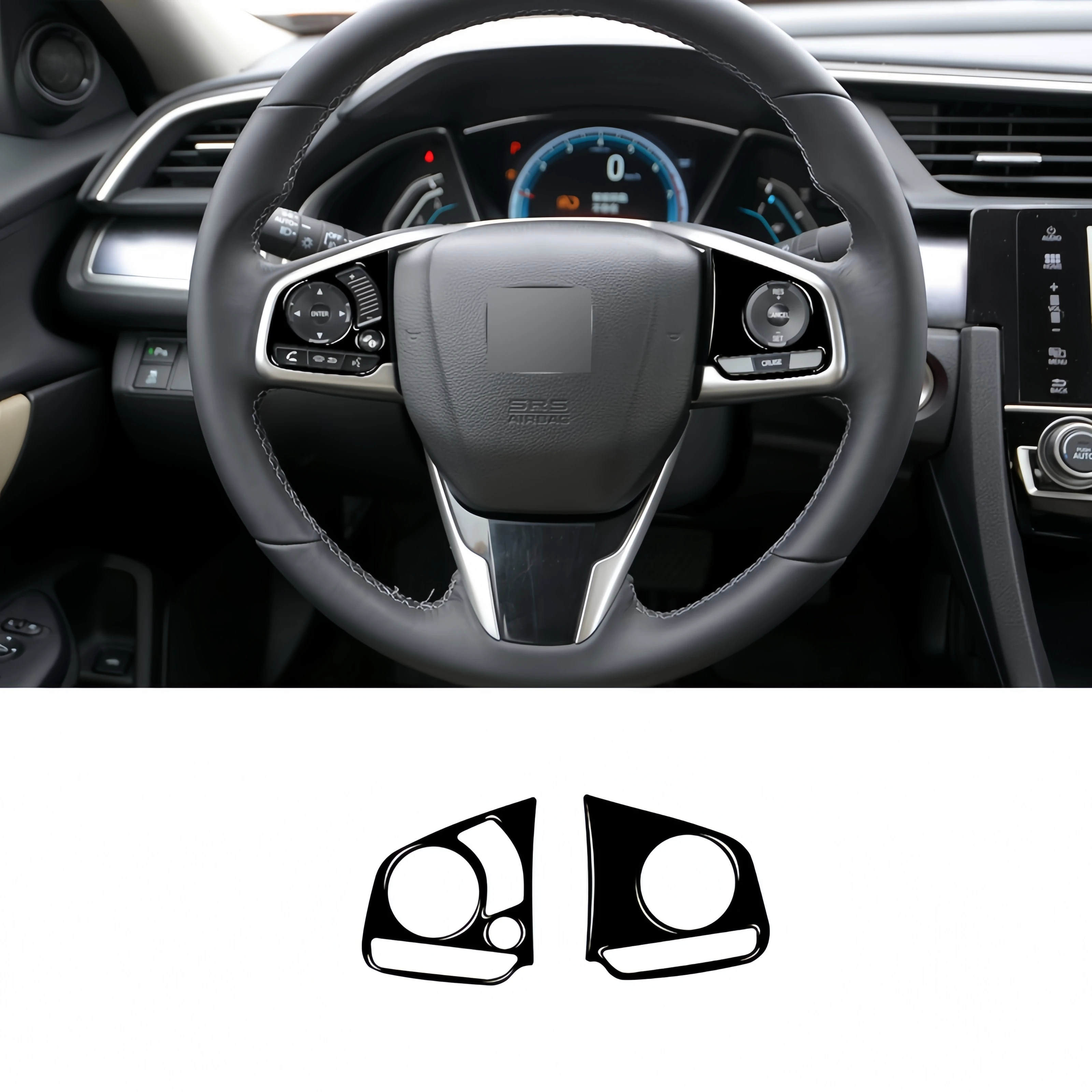 

For Honda Civic 10th Gen 2016-2019 Piano Black Car Steering Wheel Button Panel Trim Cover Decor Stickers Interior Accessories
