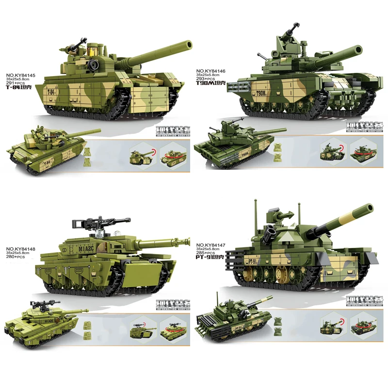 T-84 T-90M PT-91 M1 Abrams Battle Tank WWII Military  Infantry Fighting Building Blocks Sets Model Dolls Brick Toys Kids Gifts