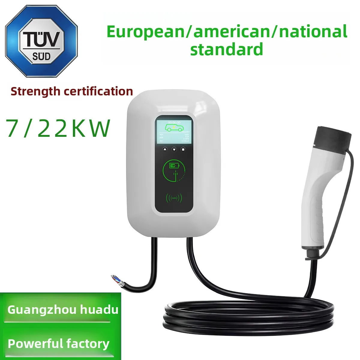 

Зарядное устройство для электромобилей 7 кВт/22 кВт, Тип 2, переменный ток 380 В, настенная зарядная станция для дома, стандарты ЕС/США, быстрая зарядка