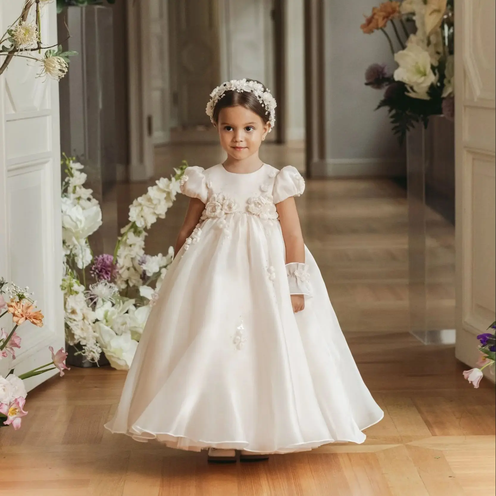 White Flower Girl Dresses for Wedding Customized Boho Floral Little Kids Birthday Party Dresses First Communion Dress