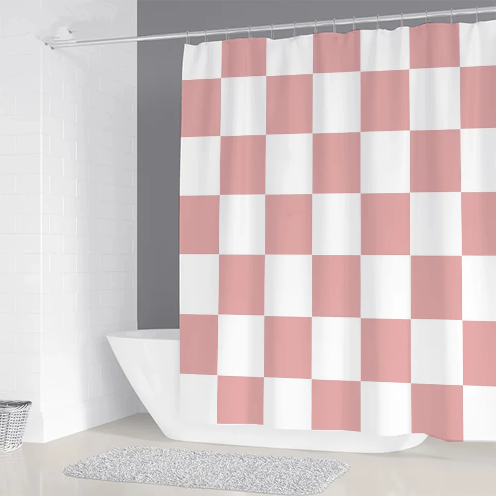 Checkerboard Shower Curtains for Bathroom Accessories European Curtain Folding Partition Bath Bedrooms Things the Sets Full Set