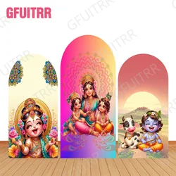 Krishna Theme Arch Photo Backdrop Cute Cartoon Yasodha and Krishna Party Decoration Indian Religion Pattern Background Covers