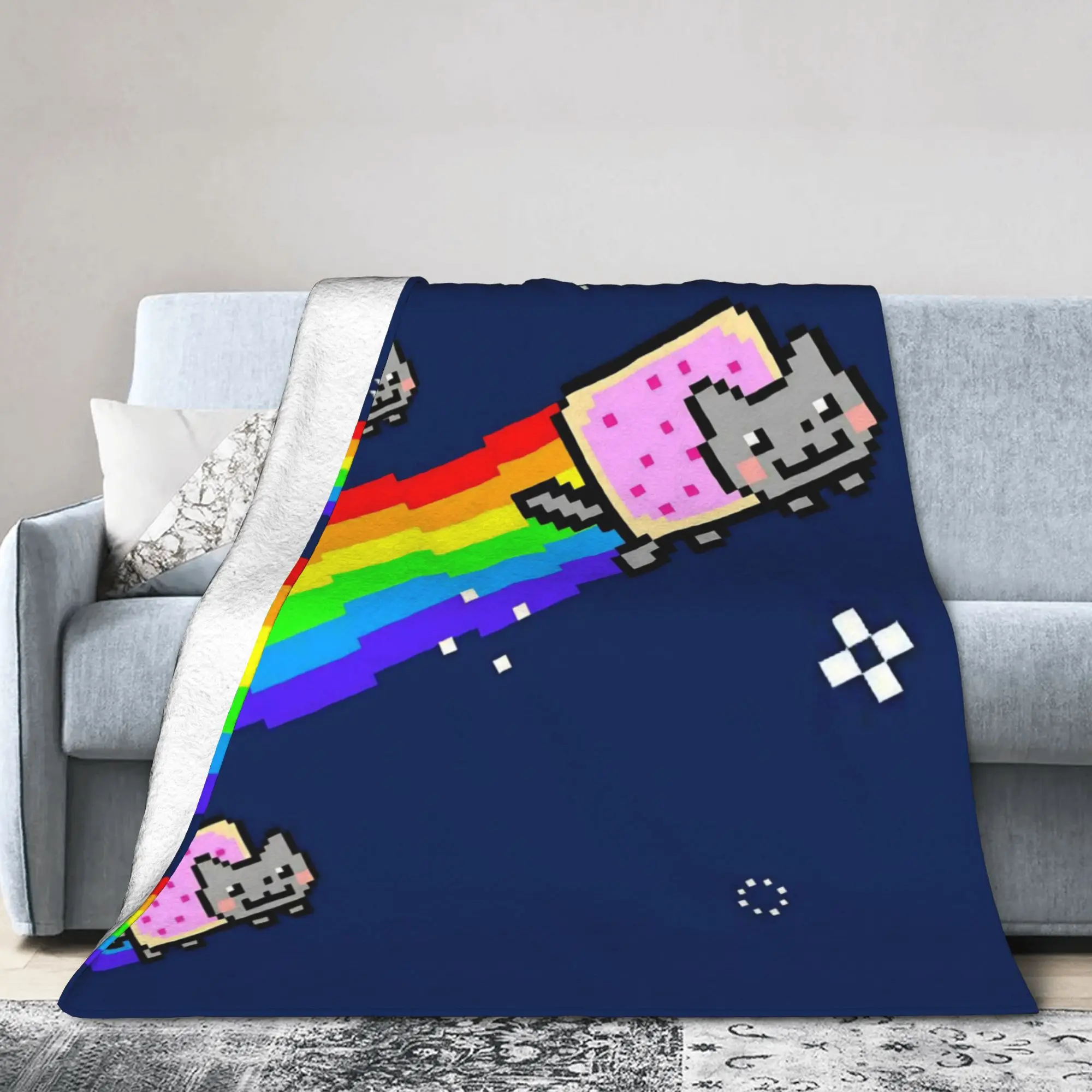 Nyan-Cats Rainbow Funny Game Blanket Internet Meme Fleece Funny Warm Throw Blanket for Home Winter Car