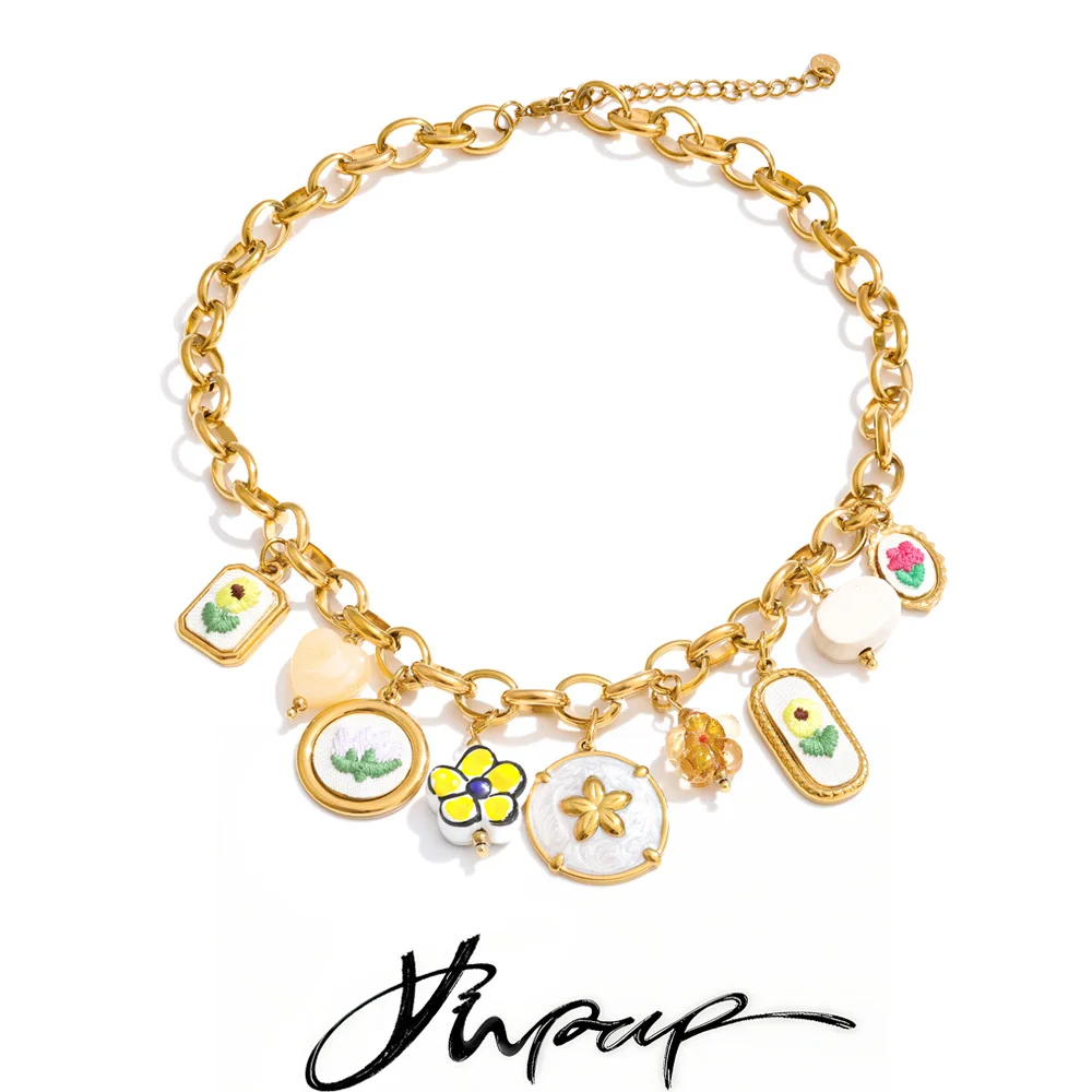 Yhpup Statement Necklace 2026 Stainless Steel Waterproof New Spring Summer Fashion Trendy Chain Charms Pendant Handmade Jewelry