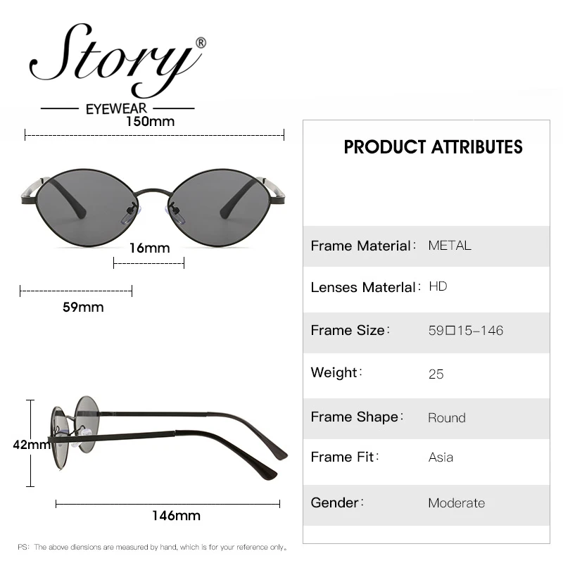 스토리 레트로 클래식 금속 작은 타원형 선글라스 남자 여자 브랜드 디자이너 패션 그린 렌즈 합금 라운드 태양 안경 남성 S9195