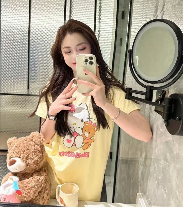 Летние пижамы с рисунком KT Cat, женские летние шорты с короткими рукавами, комплект большого размера