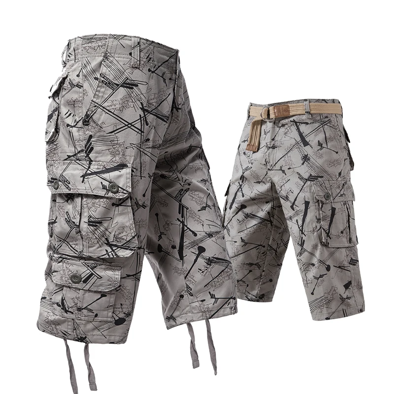 

Men's Cargo Pants Capri Shorts 3/4 Cropped Pants Hip Hop Streetwear Camo Shorts Many Pockets Amazon Below Knee American Style