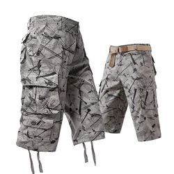 Calça Masculina Cargo Capri, Calça Cortada, Streetwear Hip Hop, Calção Camo, Muitos Bolsos, Amazon Abaixo do Joelho, Estilo Americano, 3/4