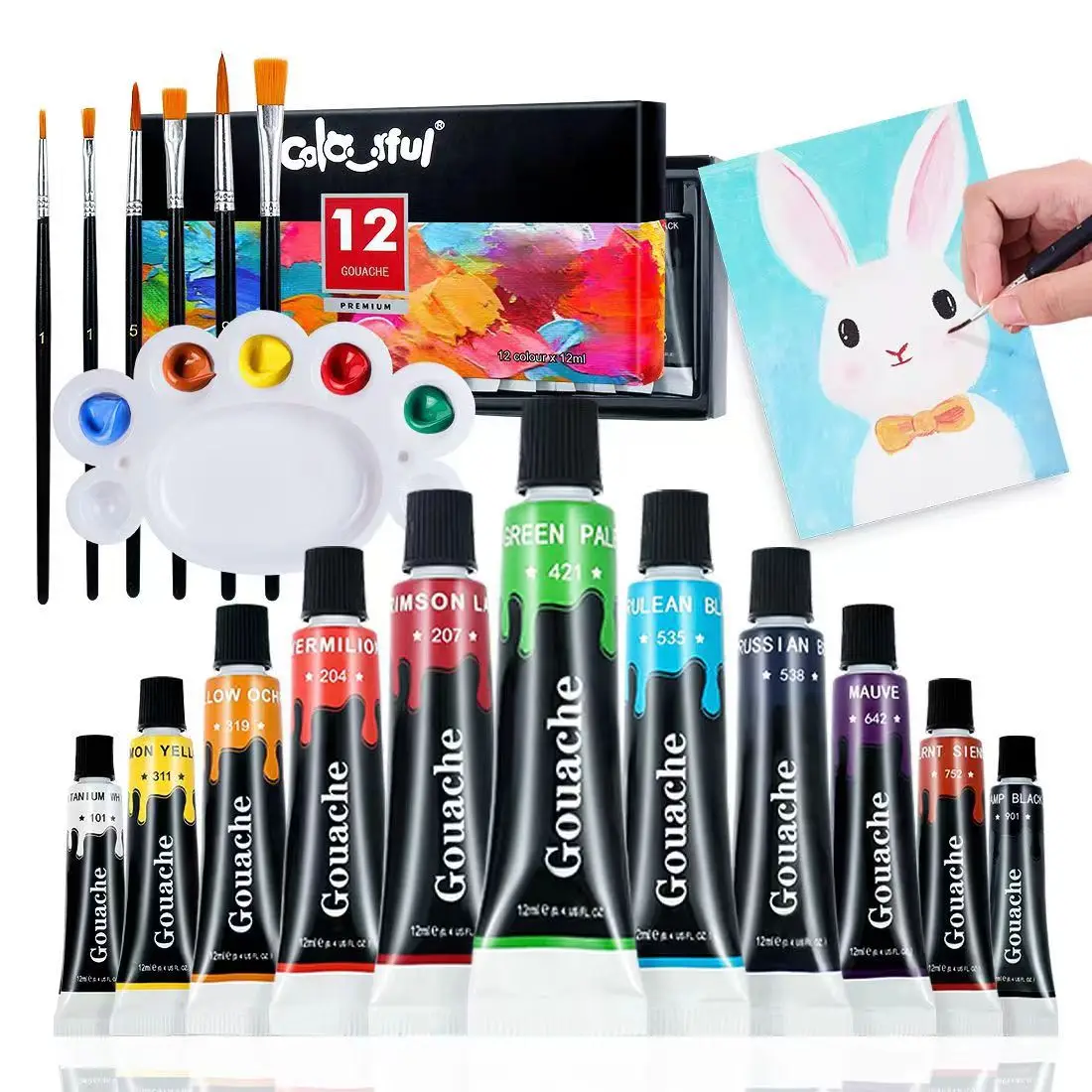 

Acrylic Paints Set 12/24 Colors Brush Set 12ml Tubes Watercolor Artist Drawing Painting Pigment Hand Painted DIY