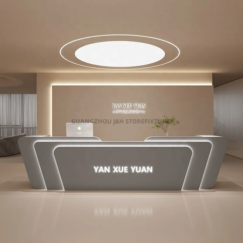 Customized.Modern Marble Front Reception Desk LED Light Reception Desk with logo Salon Shop Wooden Reception Desk