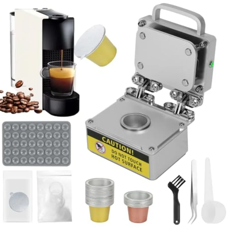 Reusable capsule kit with heat sealing machine for coffee DIY refills eco-friendly silver aluminum refillable starter set