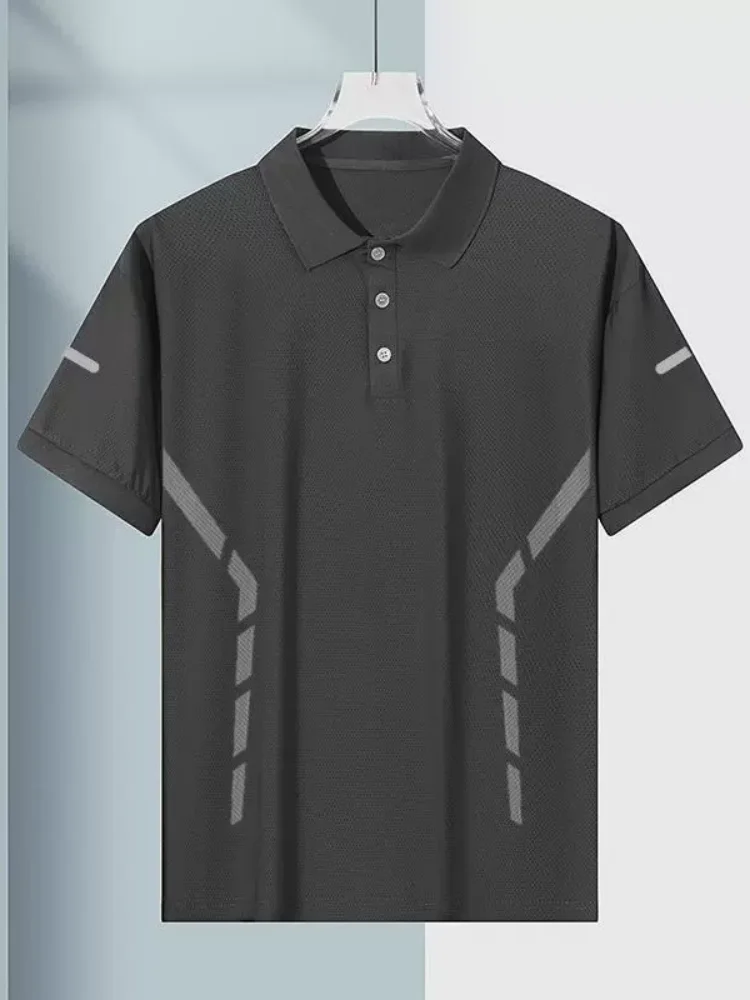 Summer Men's Short Sleeve Polo Shirt Turn-Down Collar Business Solid Color Comfortable Versatile