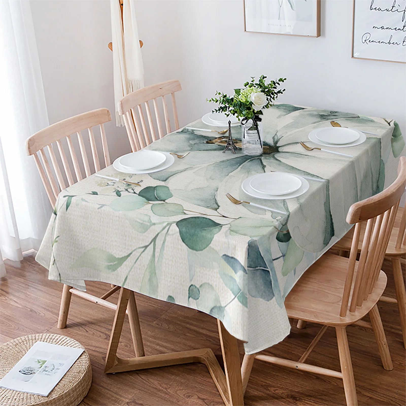 Thanksgiving Eucalyptus Blue Pumpkin Table Cloth Waterproof Dining Tablecloth Kitchen Decorative Party Table Cover