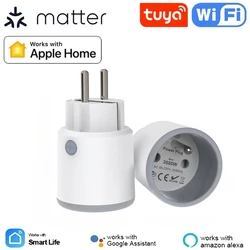 Matter WiFi Smart Plug with 16A Power Monitoring EU/France Socket Support for Homekit Alexa Google TuyaAPP Wireless Control