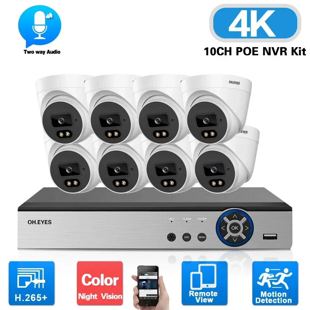 

8CH 8MP POE NVR Kit 4K CCTV Camera System Outdoor Color Night Vision IP Cameras with 2 Way Audio for Video Surveillance Set