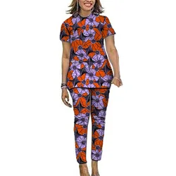 Women African Clothes Short Sleeve Tops Patch Pants Nigerian Fashion Lady's Ankara Outfits Festival Occasion Wear