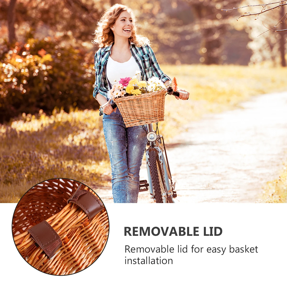 

Плетеная велосипедная корзина для взрослых и детей, велосипедная корзина из ротанга, большое пространство, коричневый бамбуковый стиль, креативная для велосипедов