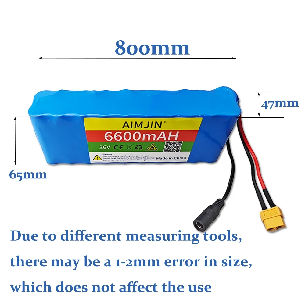 Bateria de íon de lítio com BMS embutido, 10s2p, 36V, 6600mAH, para energia solar, bicicletas de energia, carregador 42V