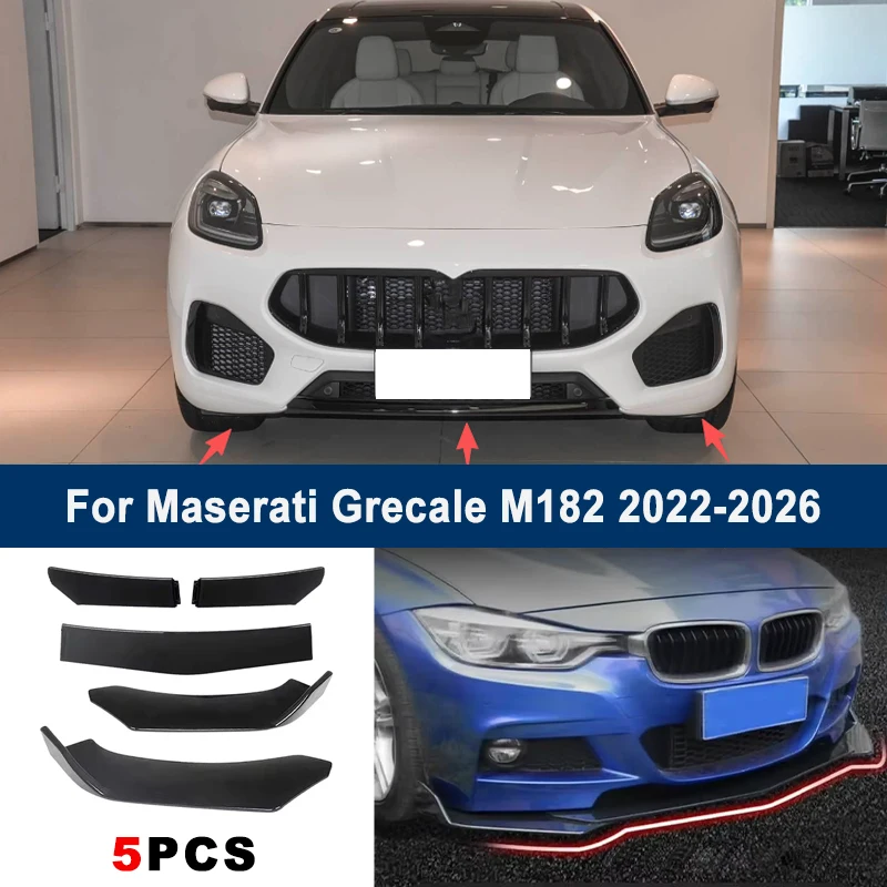 

Adjustable 5Pcs Sectional Front Spoiler Lip For Maserati Grecale M182 2022-2026 Front Bumper Splitter Sport Body Kit