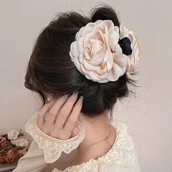 Elegance Fabric Rose Flower Hair Claw Clips Women Girls Trendy Hair Clip Barrette Ponytail Clamps Headwear Hair Accessories