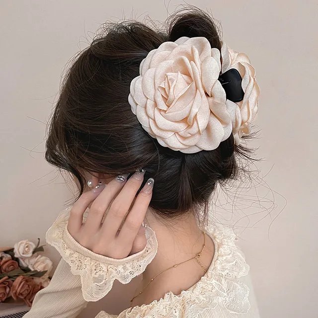 Elegancja tkanina kwiat róży spinki do włosów kobiety dziewczęta modna spinka do włosów Barrette kucyk zaciski nakrycia głowy akcesoria do włosów