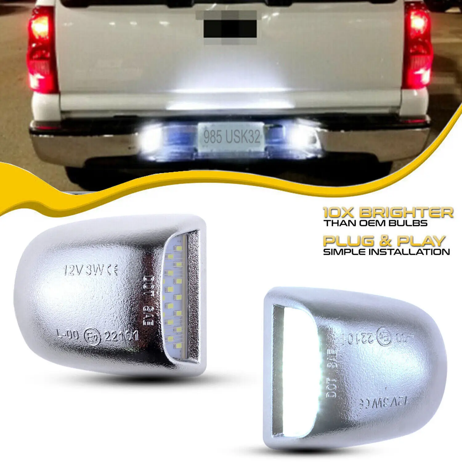 

Winetis 2Pcs For 2000-2006 Chevy Chevrolet Tahoe Suburban GMC Yukon XL Chrome SMD 6000K White LED License Plate Lights