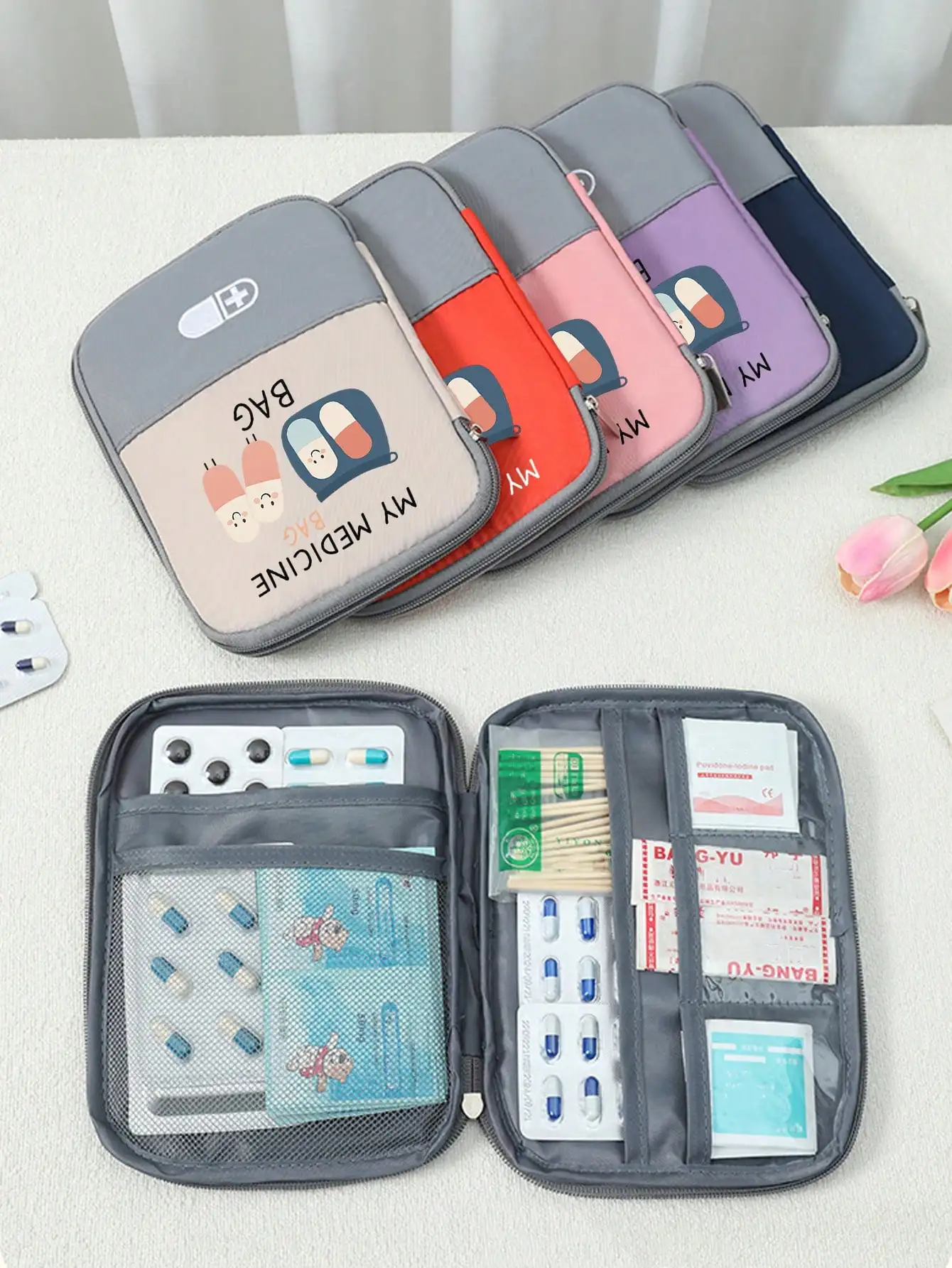 Portable "My Medicine Bag" Pill Pattern Medical Pouch, Compact First Aid Kit, Convenient Medical Storage Bag For Travel & Home Use, Small Medicine Bag, Emergency Pack, Multiple Colors Available, Essential Medical Accessory For Health-Conscious People, Dai