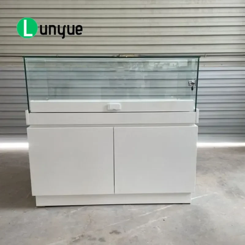 Stainless Steel Jewelry Display Cabinet Vertical Glass Showcase for Gold Diamond Counter High End Sensitive Storage