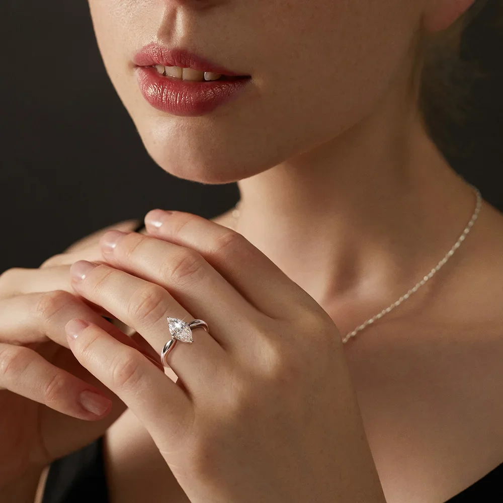 TFGLBU Trendy 1/2/3CT D Color Marquise Cut Moissanite Band with Gra Certificate S925 Silver Wedding Rings for Women Wholesale