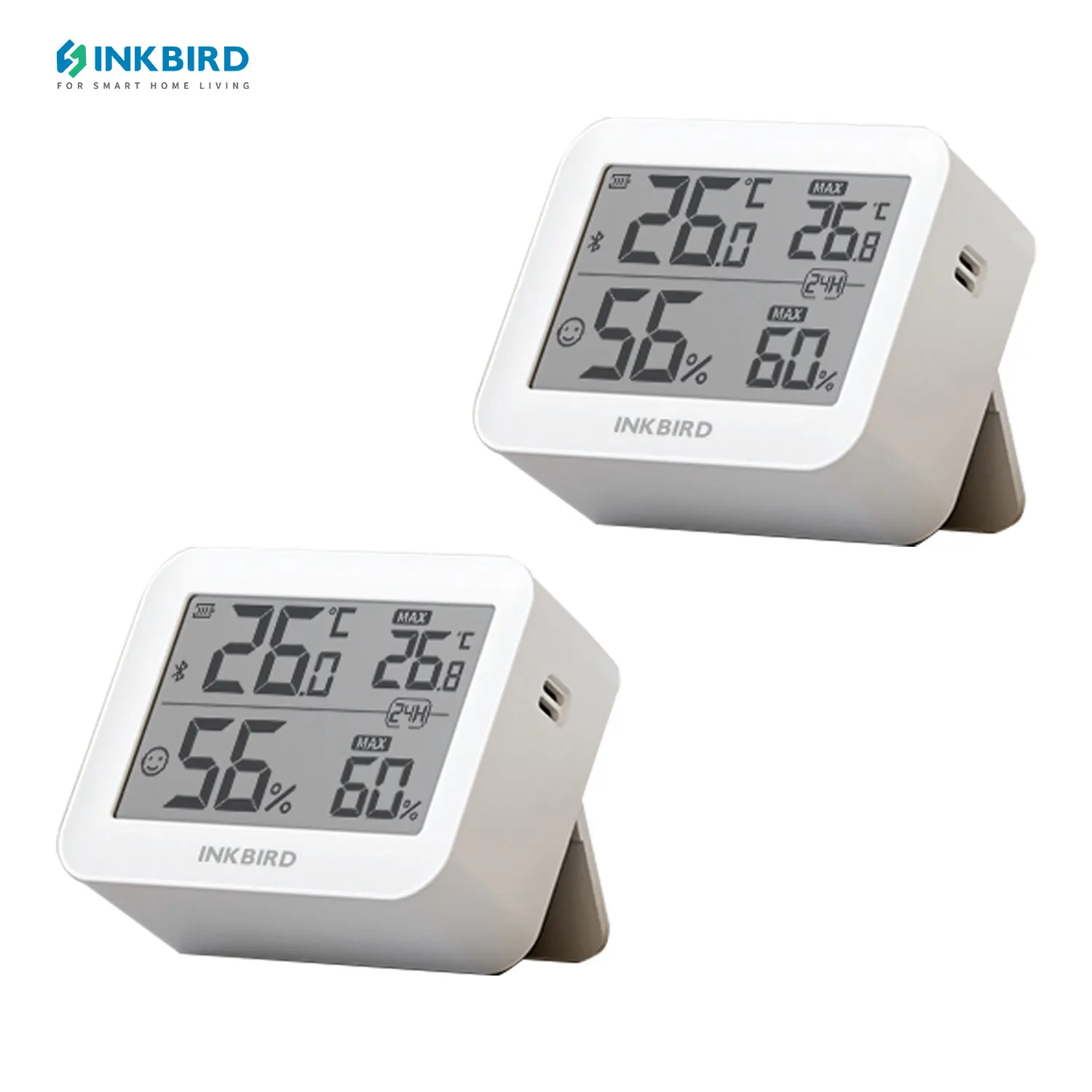 

INKBIRD Bluetooth Temperature Humidity Monitor 2.3inches LCD Display Household 2 Packs Thermometer Hygrometer for Car,Office