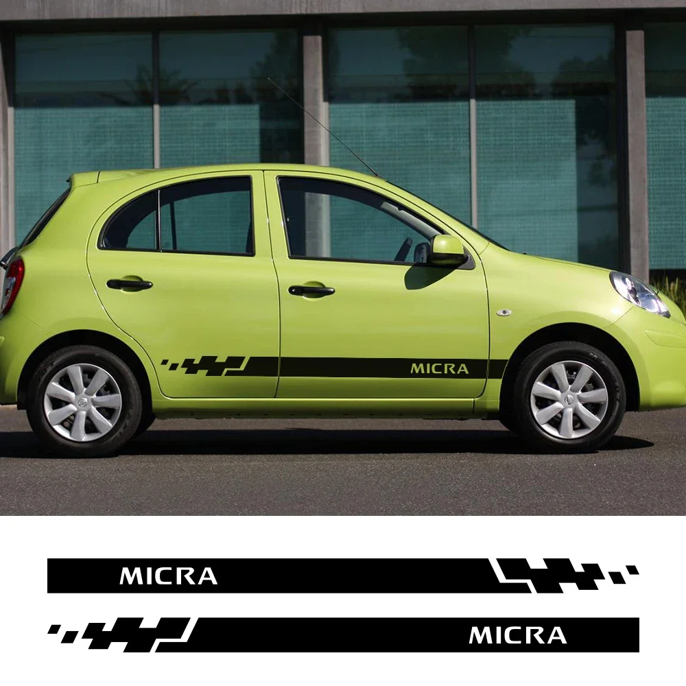 2pcs For Nissan Micra Both Side Car Door Skirt Stickers Vinyl Film Sport Stripes Racing Styling Body Decals Auto Accessories