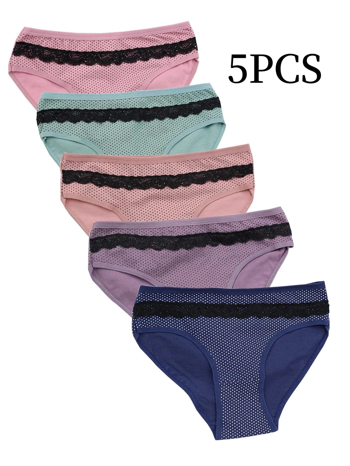 5 Pcs Random Threaded Women's Colorful Threaded Triangle Pants Low Waist Breathable Double-Layer Girls Underpants women thong