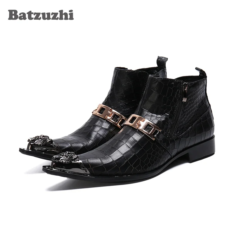 

Batzuzhi Fashion Boots Men Pointed Iron Toe Leather Ankle Boots Men chaussure homme Business Leather Footwear botas hombre, 46