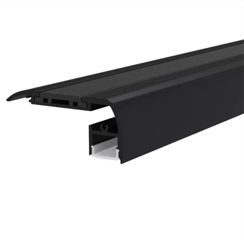 perfil de aluminio montado na superficie para iluminacao tira preta perfil de aluminio cinema escada passo nariz 25m por pc 01