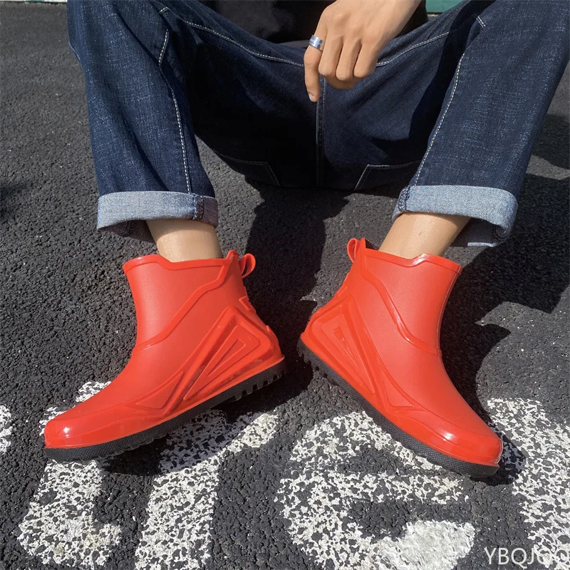 2022 Red Bottom Low Rain Shoes Men Waterproof Slip On Loafers Rain Shoes Men\'s Galoshes Rubber Rain Shoes Male Rubber Rain Boots