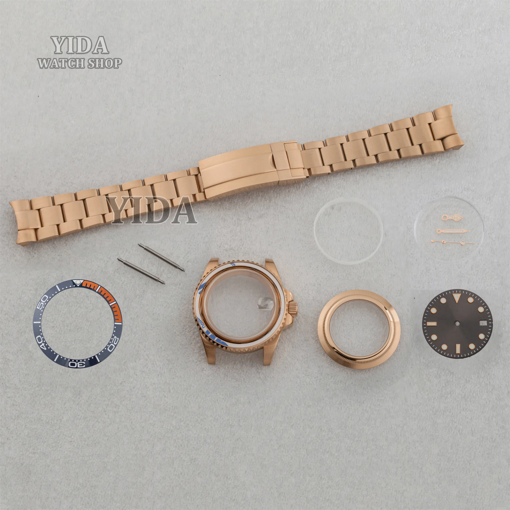 

40MM SUB GMT Watch Case Ceramic Bezel Rose Gold Band Strap Sapphire Glass 28.5mm Dial for NH35 NH36 Movement Wristwatch Parts