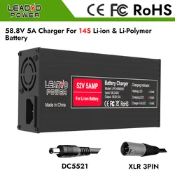 14S 52V 58.8V 5A Li-ion Battery Charger For electric bike With DC5.21 XLR-3pin Charger Plug Optional