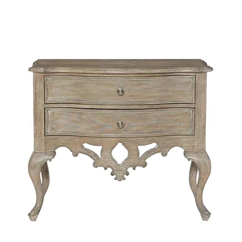 

American country solid wood bedside table, retro old carving storage bedroom bedside storage cabinet
