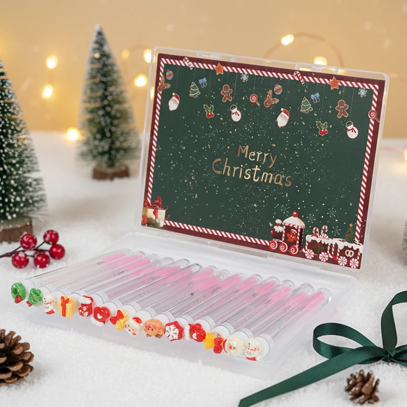 14 pièces coffret cadeau Mascara de Noël ensemble de pinceaux à cils-Père Noël flocon de neige conception Mascara baguette pinceaux de maquillage, brosse à cils de voyage