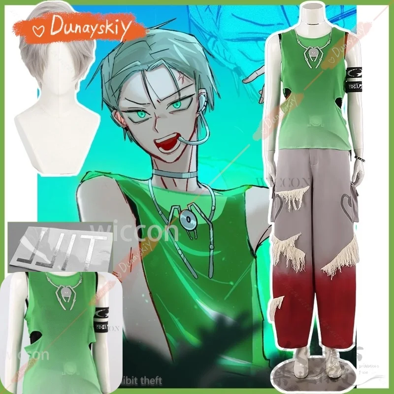 Anime Alien Stage R7 Till Cosplay Round 7 Blink Gone Costume Green Mesh Top Pants Prop Necklace Arm For Halloween Customized