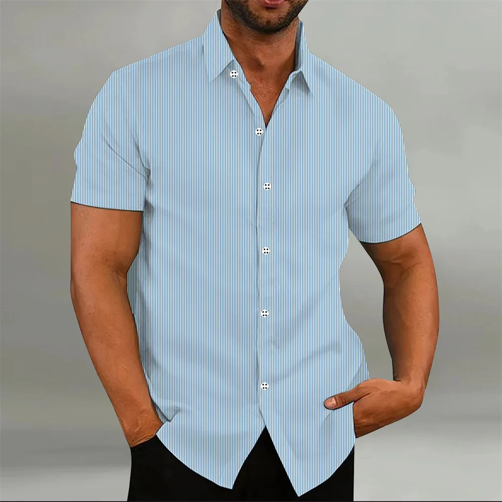 Men's Fashion Loose Striped Shirt 9 Color Shirt Casual Breathable Lapel Button Short Sleeve Shirt Top Comfortable Soft Fabric