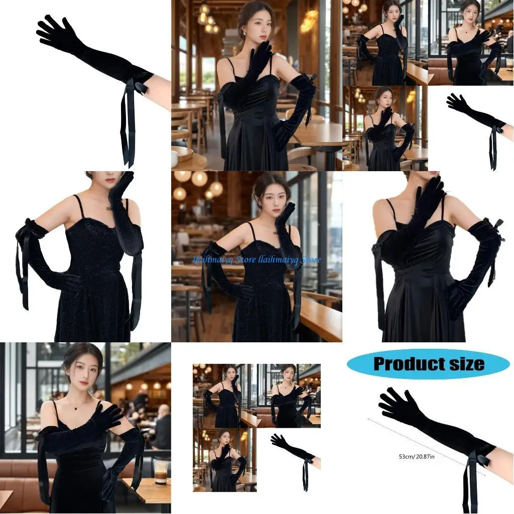 

573B Long Ribbon Gloves Elbow Length Gloves Long Evening Gloves Hand Sleeve For Women