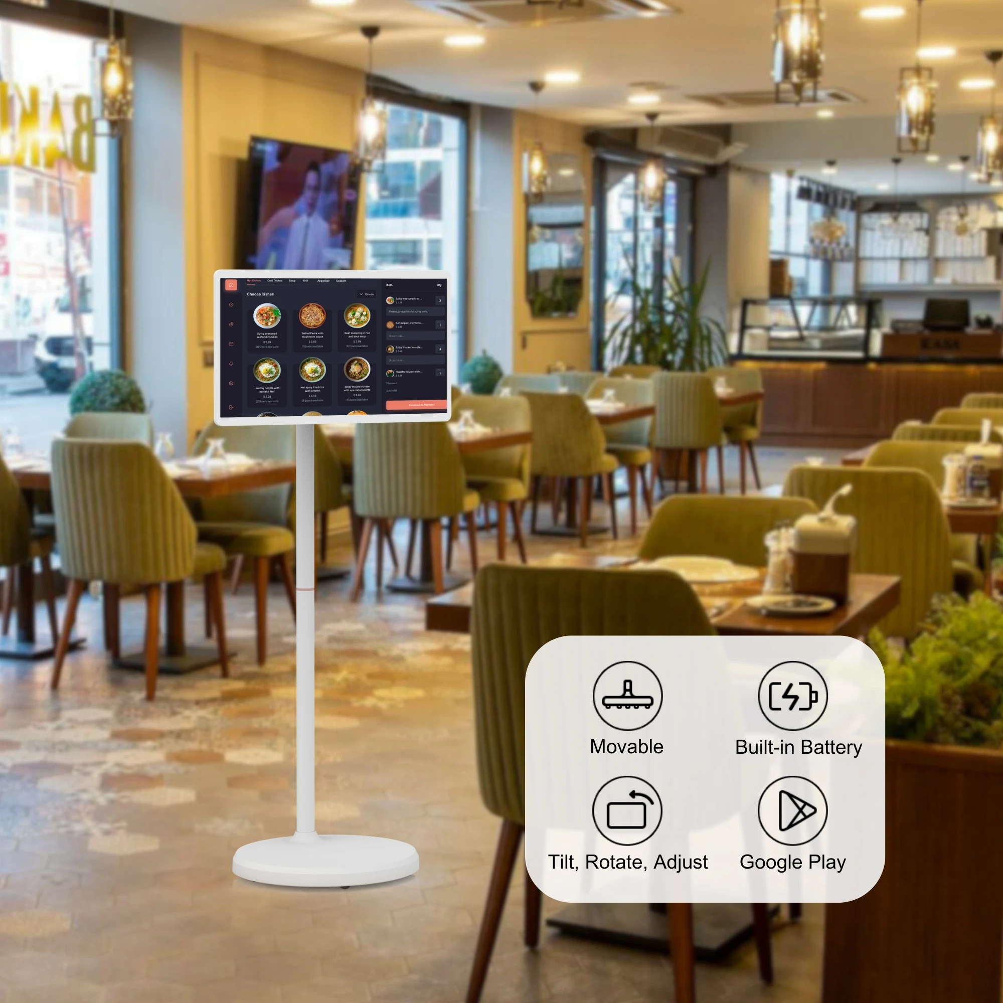 

24" Touch Screen Portable Android 13 RK3588S2 8+128GB FHD With Stand Optional Camera For Menu Restaurant Digital Signage
