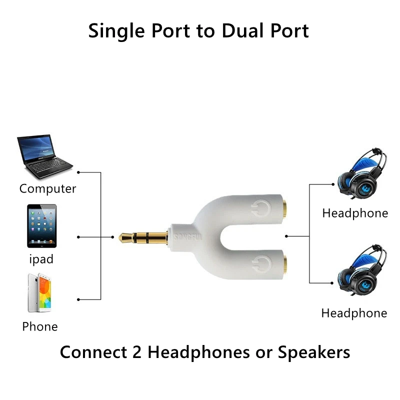 3.5mm Aux Male Audio Converter Headphone Splitter Adapter 1 to 2 Audio Adapter 3 4 Pole for Earphone Microphone Audio Speaker