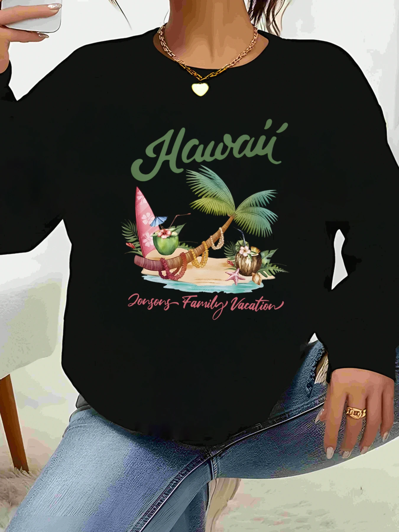 

Гавайская тропическая пальма, кокосовый напиток, толстовка с длинными рукавами и принтом, повседневная одежда для семейного отдыха и женщин