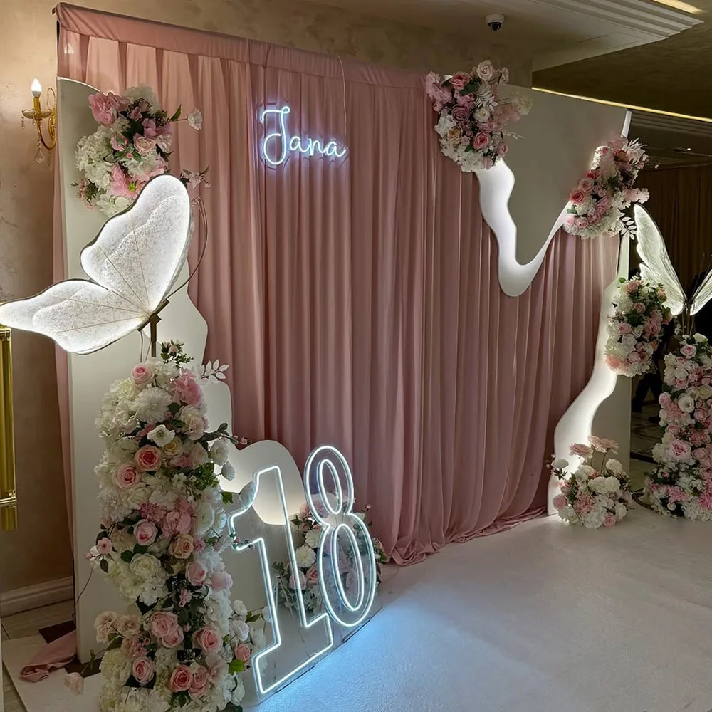 

FSDKX Luxury Wedding Custom Arch Backdrop Pvc Design 3D White Wedding Wave Backdrop Panel With LED Light