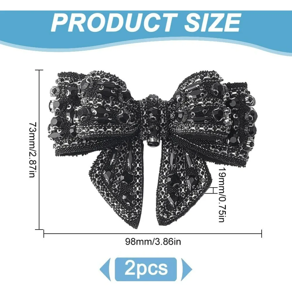 2 Pcs Bow Detachable Shoe Decorations, Rhinestone Applique Shoe Bow Decorative Shoes Accessory Crystal Bowknot Shoe Patches